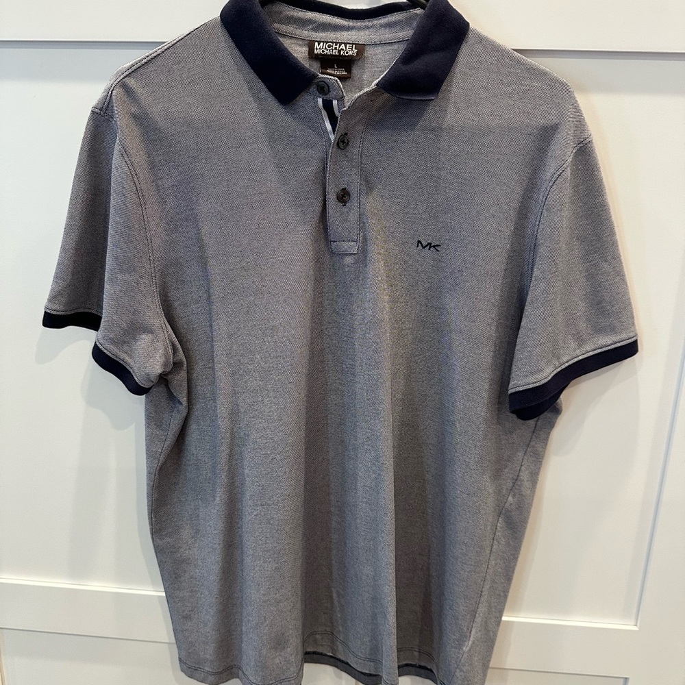 Michael Kors Gray Polo Shirt with Ribbed Collar